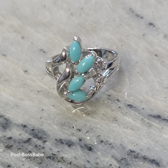 Blue stone real diamond accent stones size 5 925 sterling silver ring - Picture 11 of 15